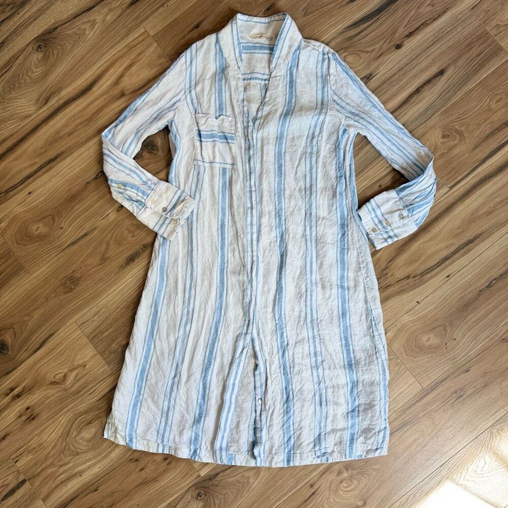Soft Surroundings Womens Blue White Striped Adalia Linen Shirt Dress Size Medium - Picture 10 of 10